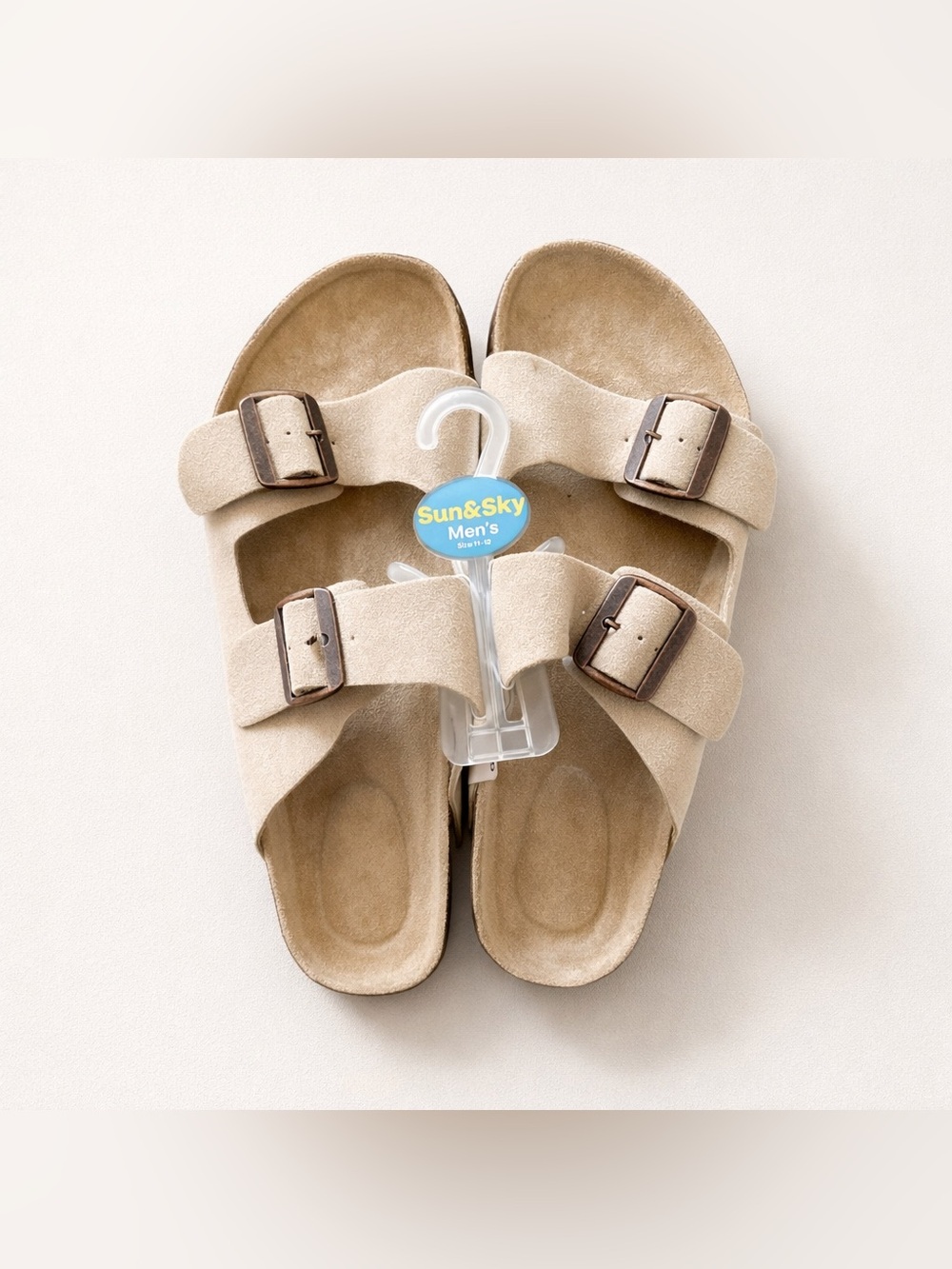 Sun & Sky Men's Beige Double-Buckle Sandals Sz 11/12